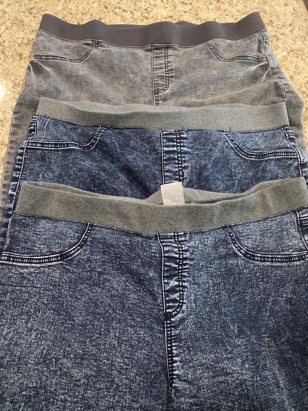 3 Pair Women’s Elastic-Waist Jeggings Grey Blue Wash Junior XXXL 19/21 Leggings